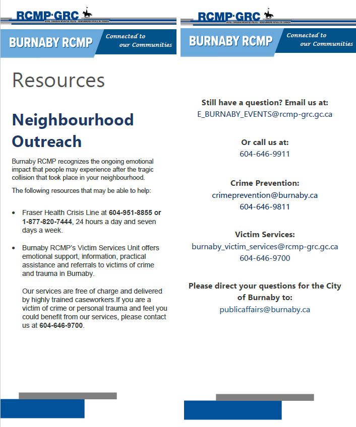 A Burnaby RCMP neighbourhood outreach flyer