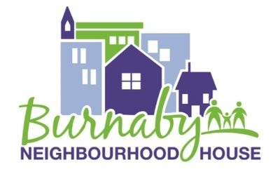 Burnaby Neighbourhood House logo: Blue and green buildings with the words Burnaby Neighbourhood House