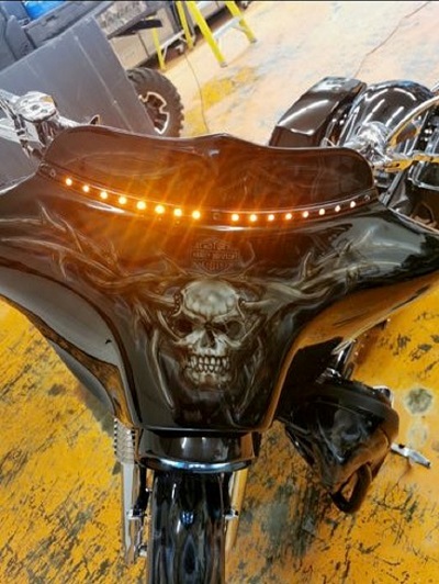Black front windscreen with lights and airbrushed skull and antlers.